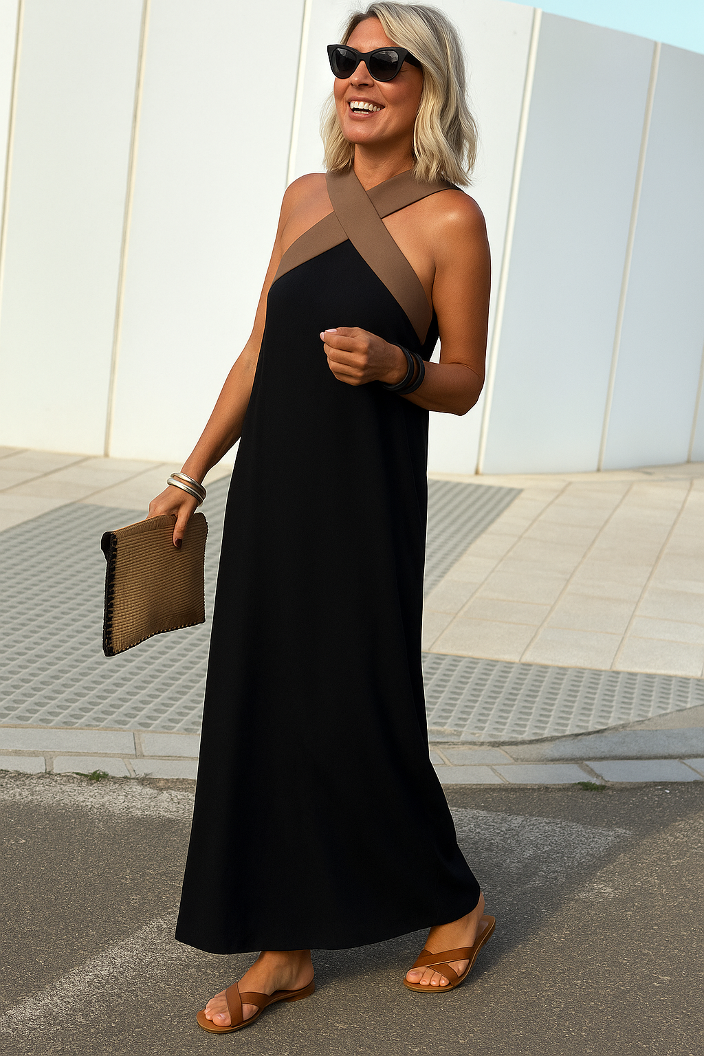 Breathable Crossed Back Open Maxi Dress