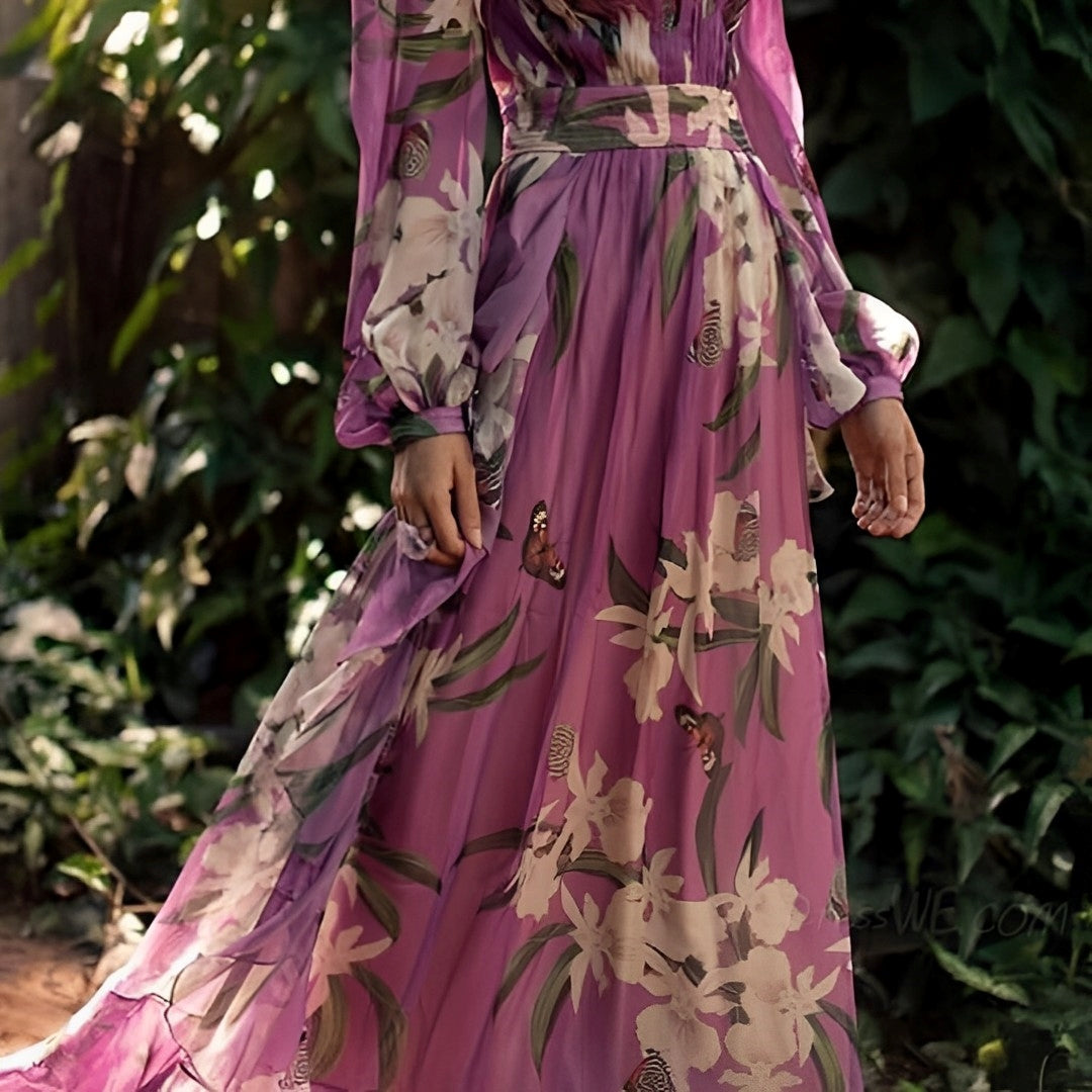 Floral V-Neck Long Sleeve Maxi Dress