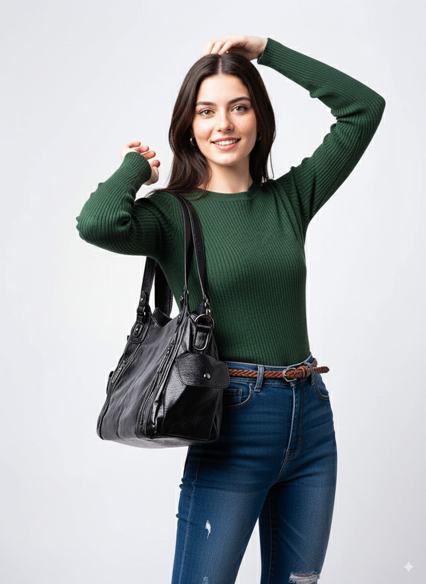Structured Vegan Leather Shoulder Bag