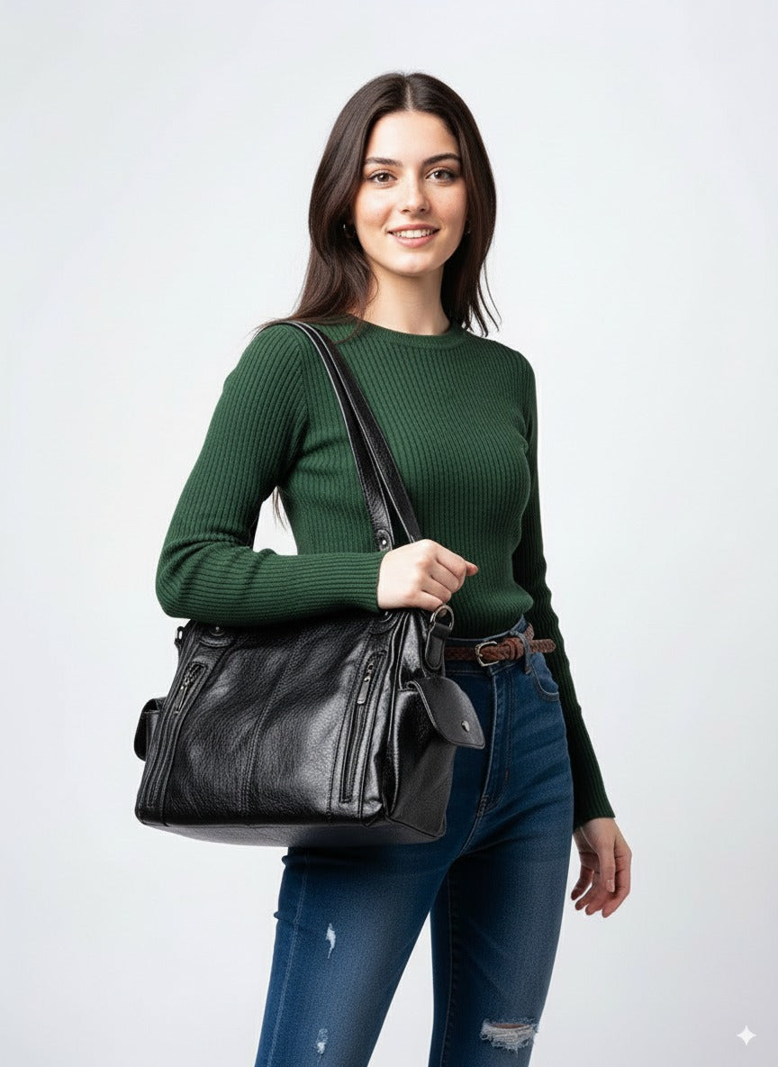 Structured Vegan Leather Shoulder Bag