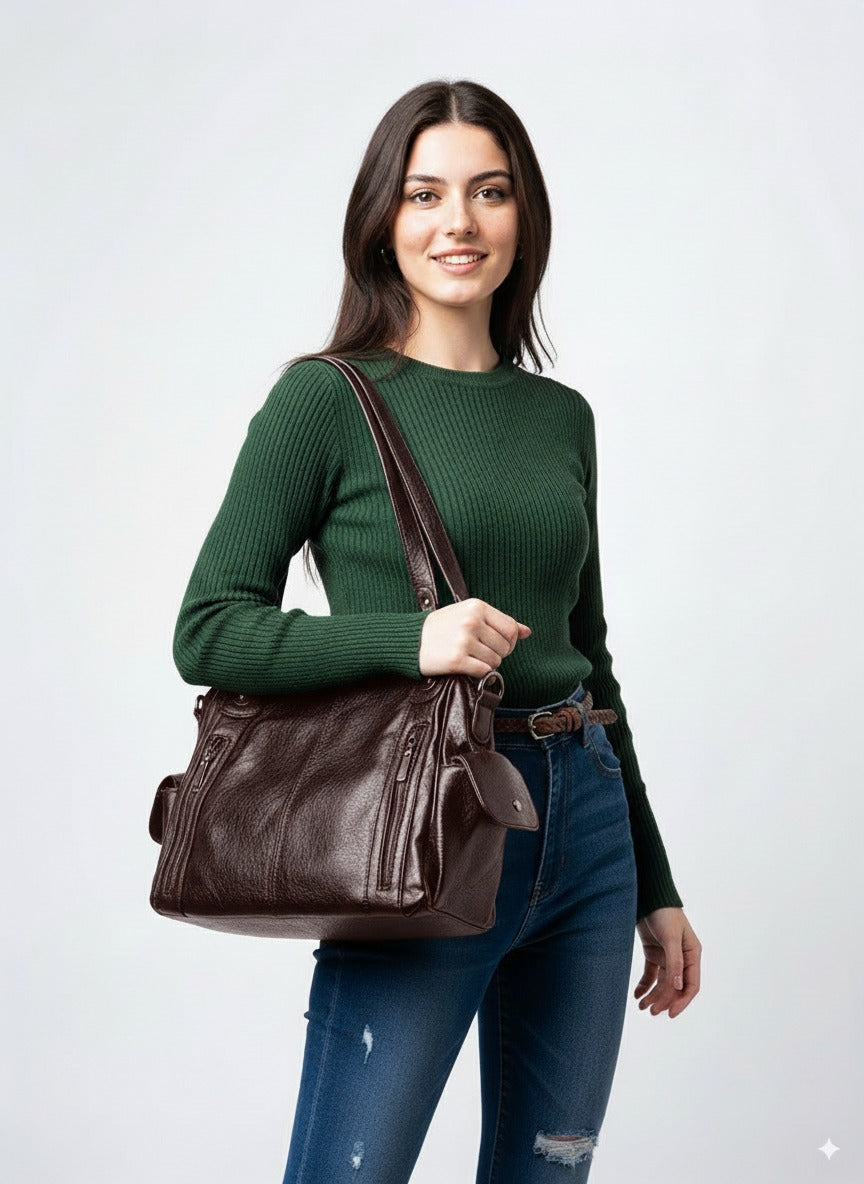Structured Vegan Leather Shoulder Bag
