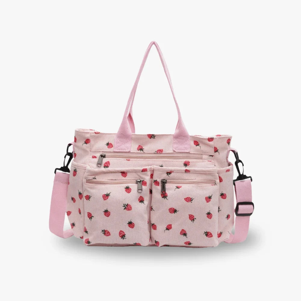 Strawberry Print Corduroy Shoulder Bag