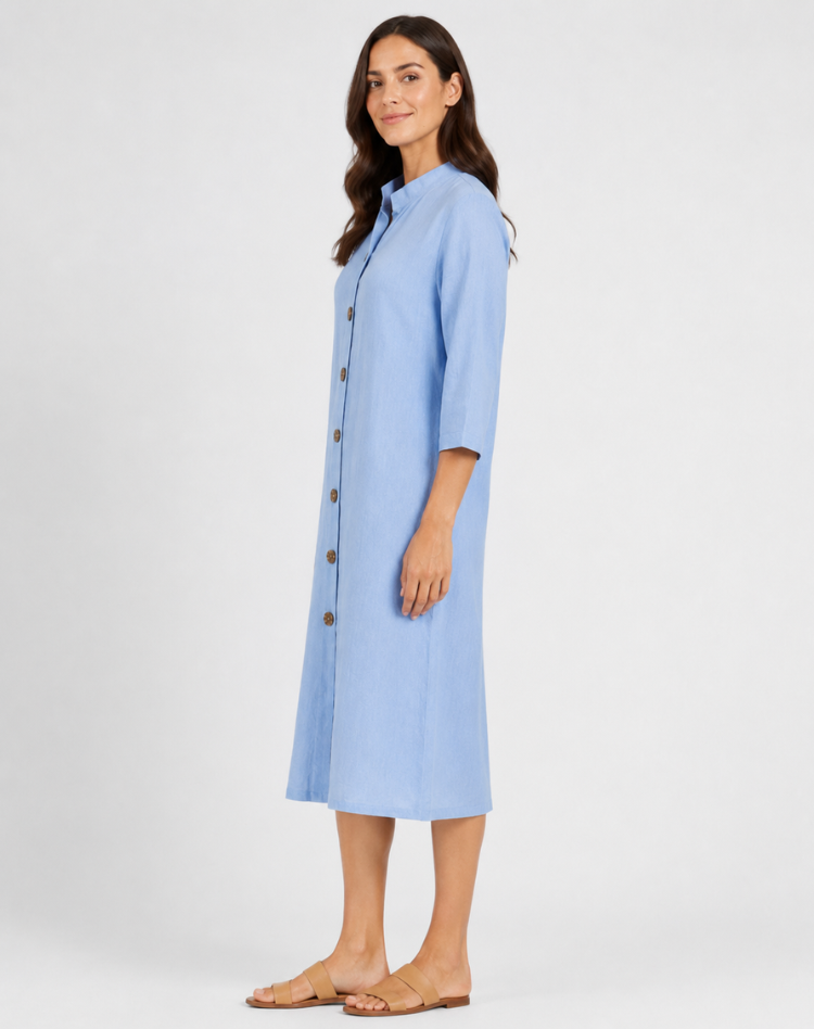 Button Front Linen Midi Shirt Dress