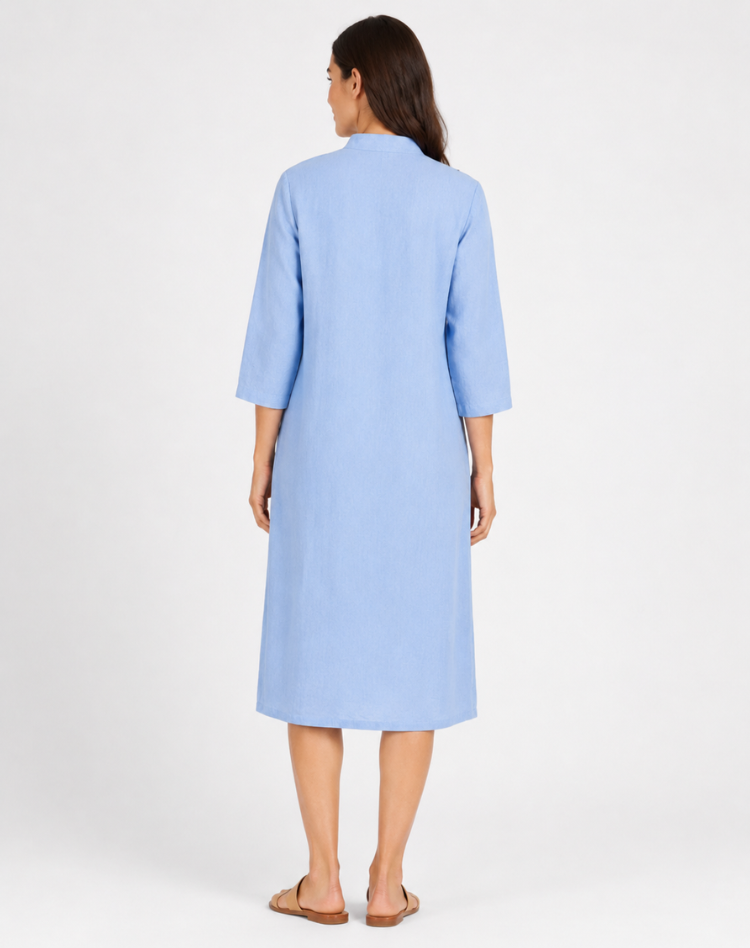 Button Front Linen Midi Shirt Dress