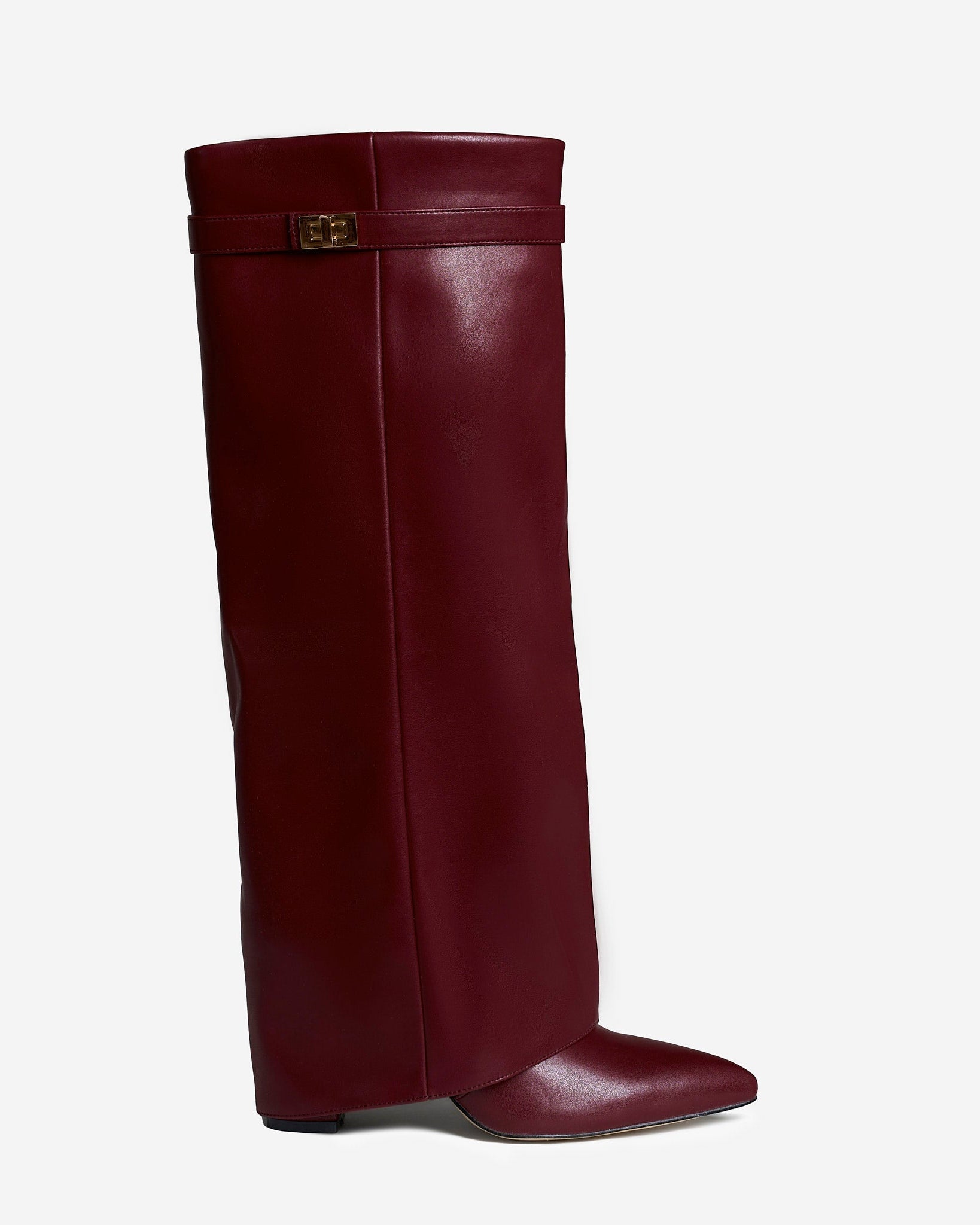 Burgundy Leather Knee-High Boots with Buckle Detail