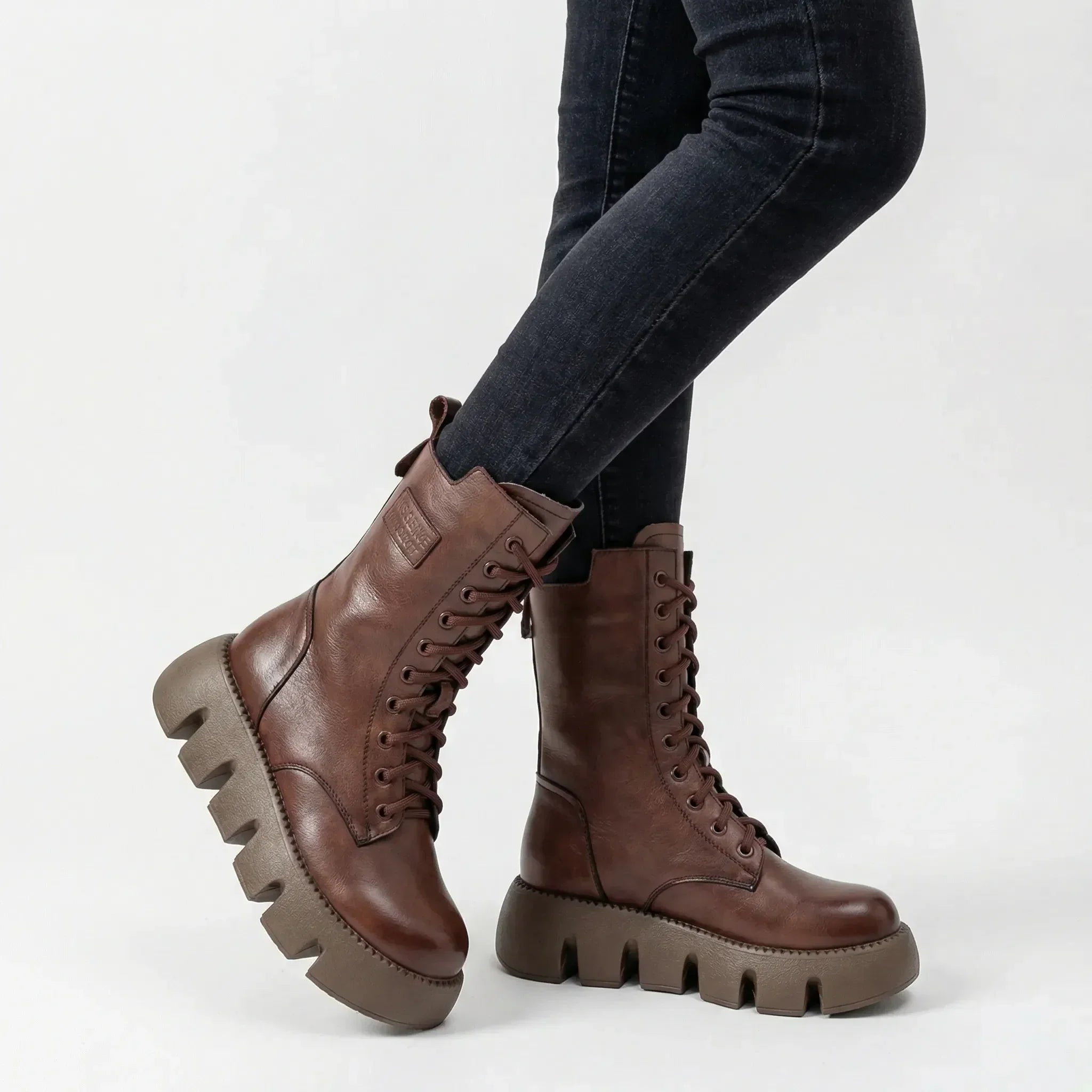 Arch Support Lace-Up Platform Combat Boots