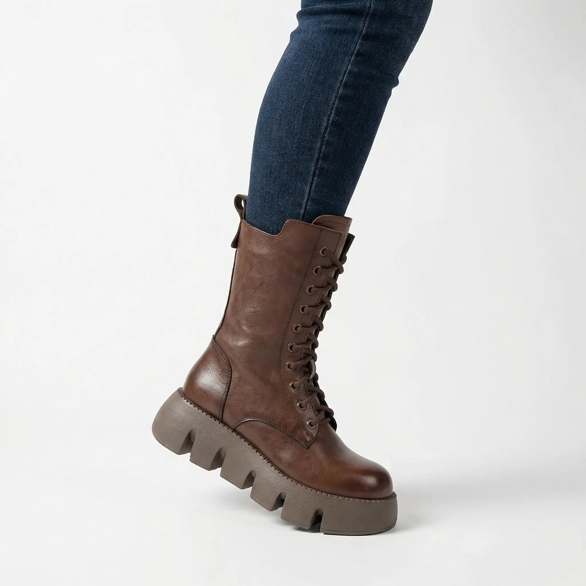 Arch Support Lace-Up Platform Combat Boots