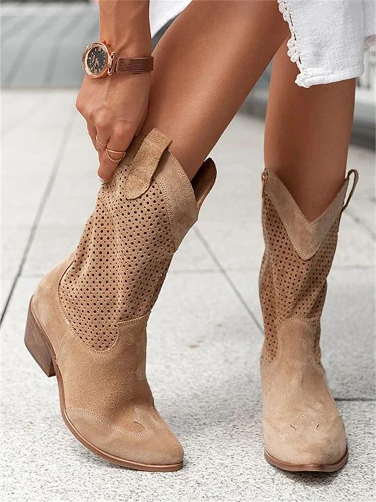Perforated Western Ankle Boots