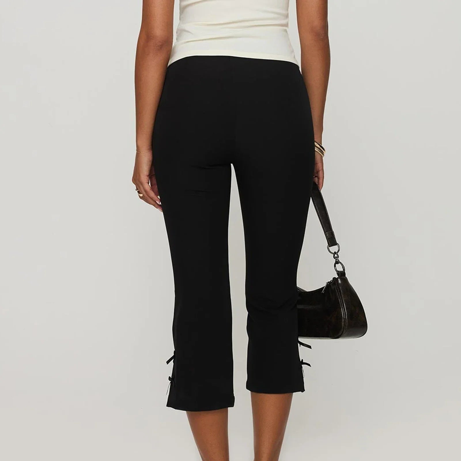 Flare Capri Pants with Satin Bow Ankle Detail