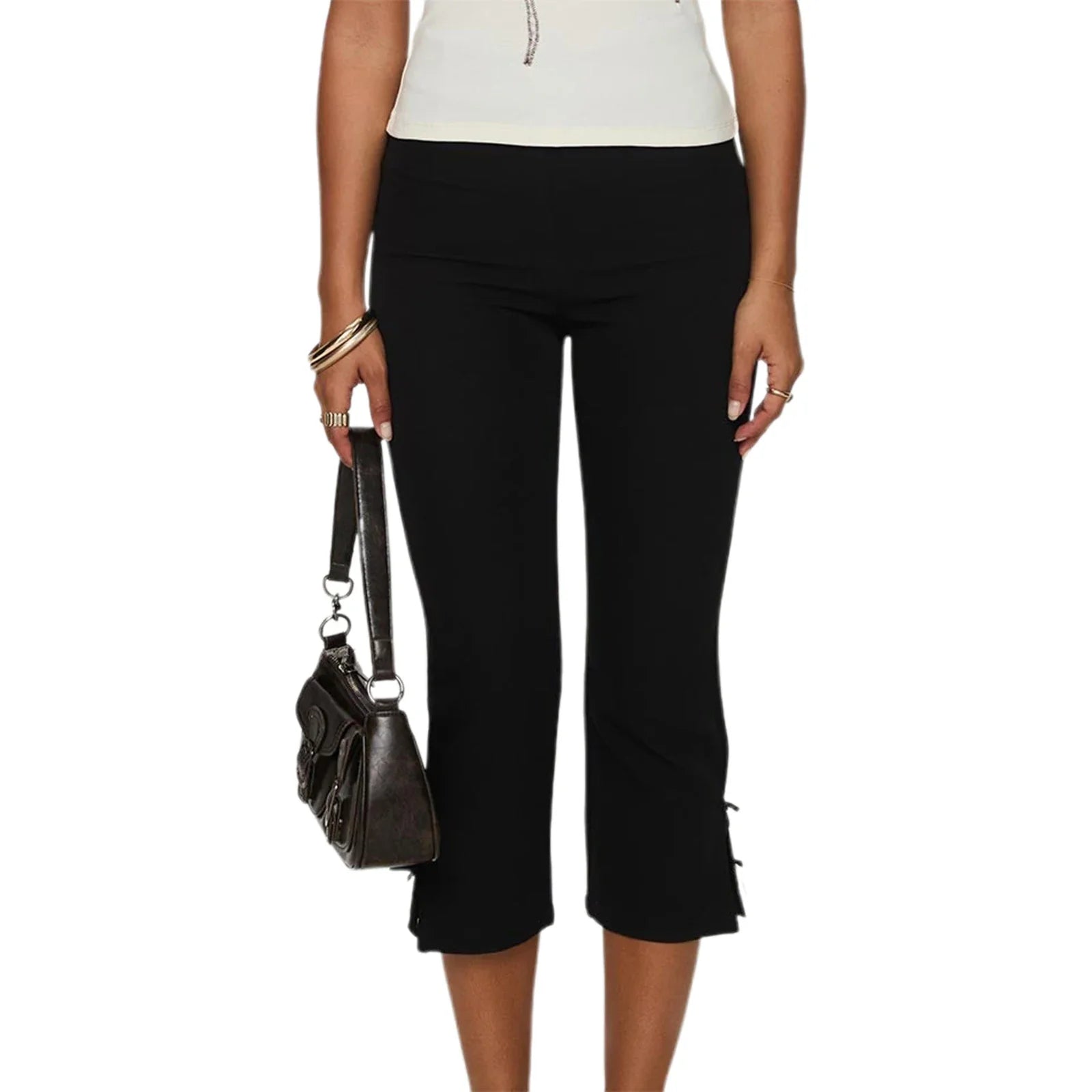 Flare Capri Pants with Satin Bow Ankle Detail