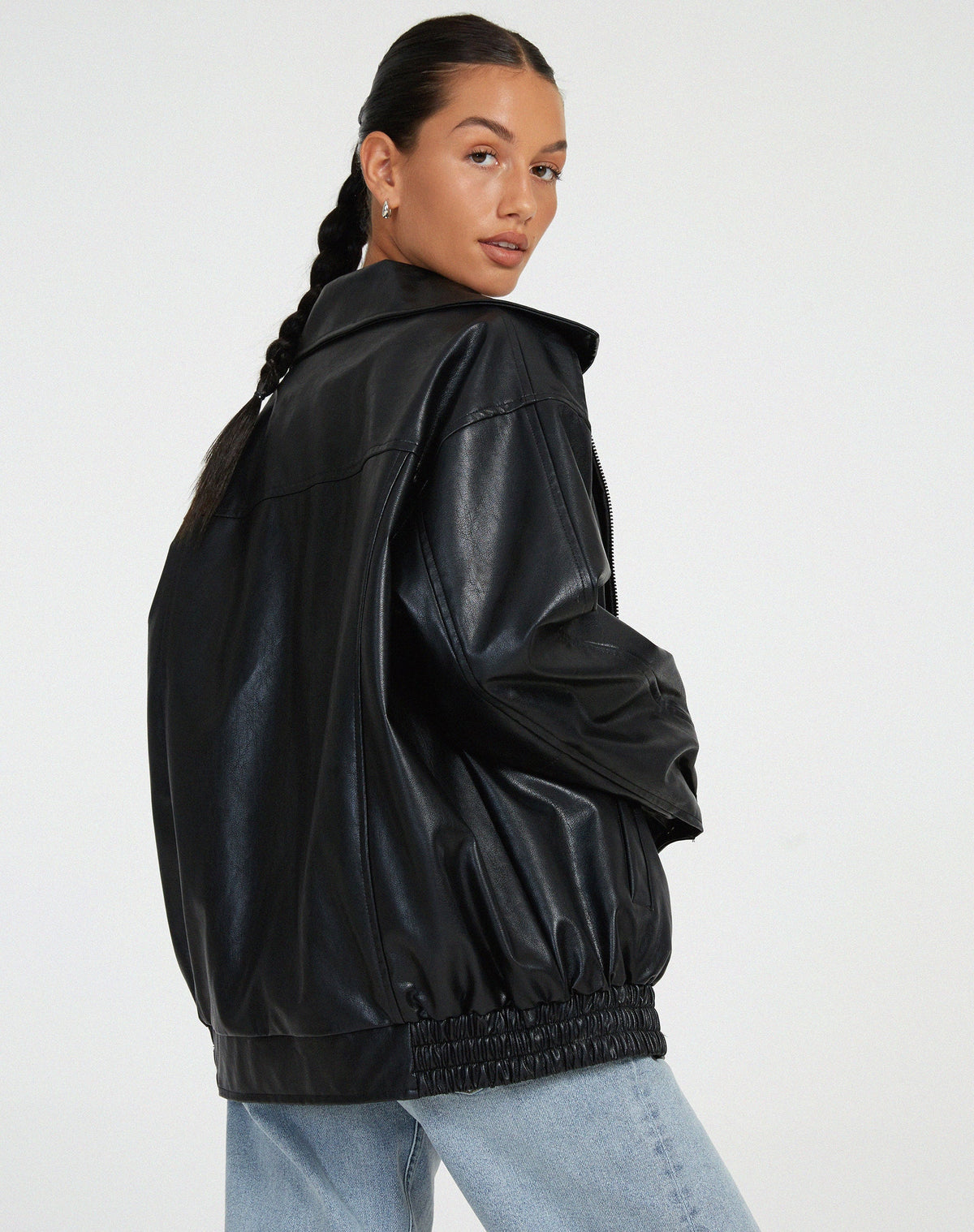 Oversized Faux Leather Jacket With Soft Lining