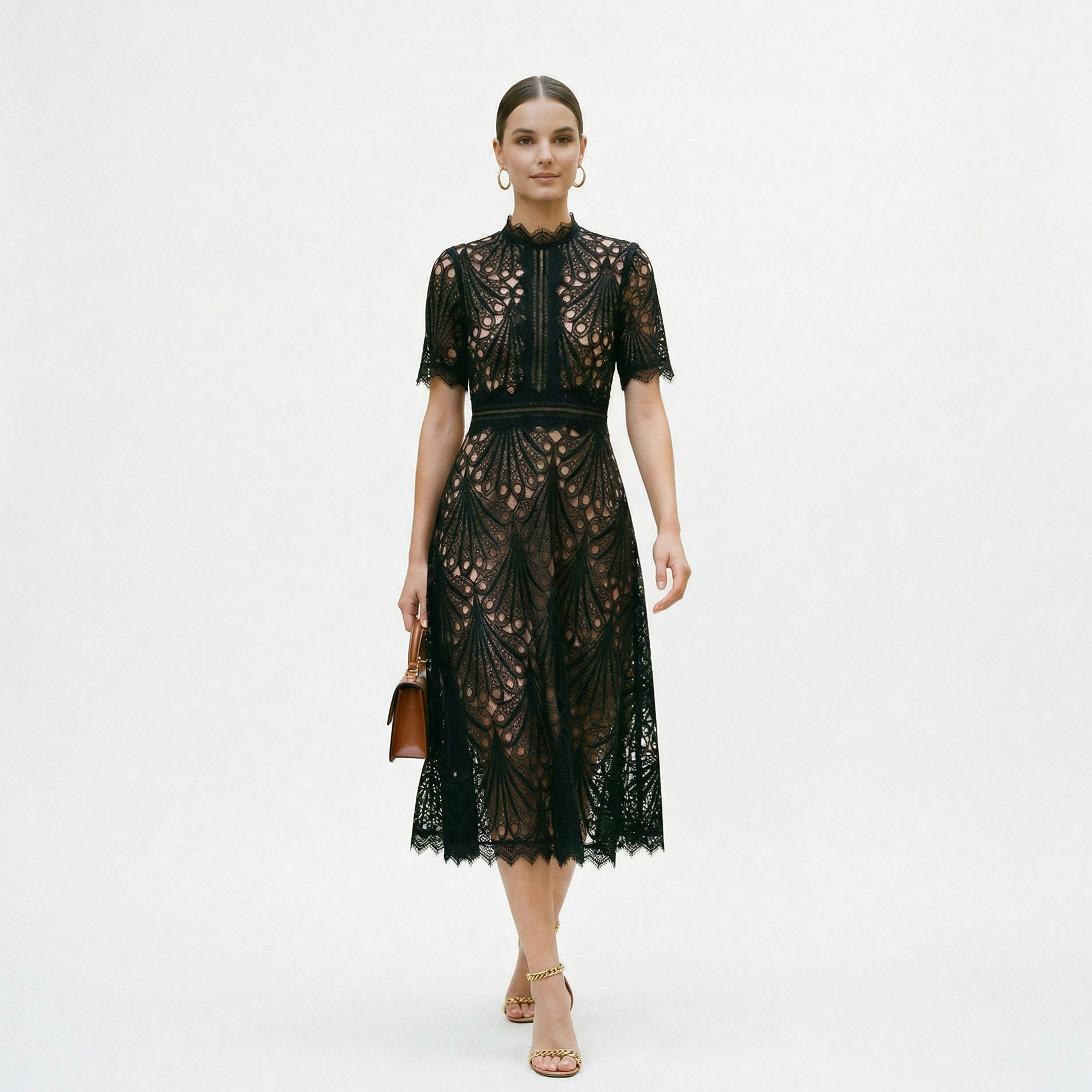 Intricate Lace Midi Dress for Formal Events