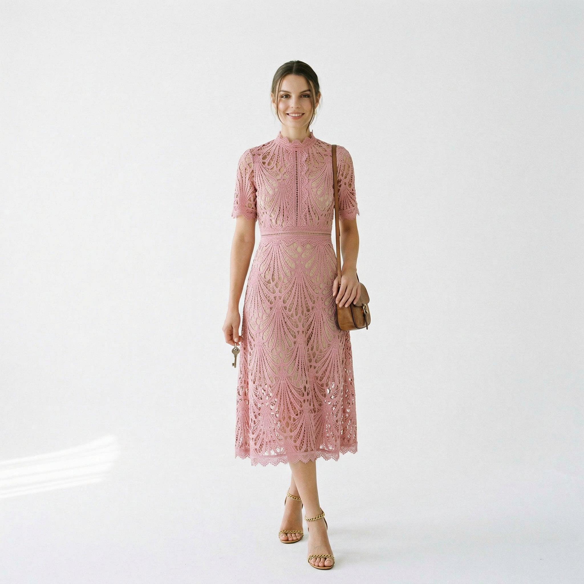 Intricate Lace Midi Dress for Formal Events