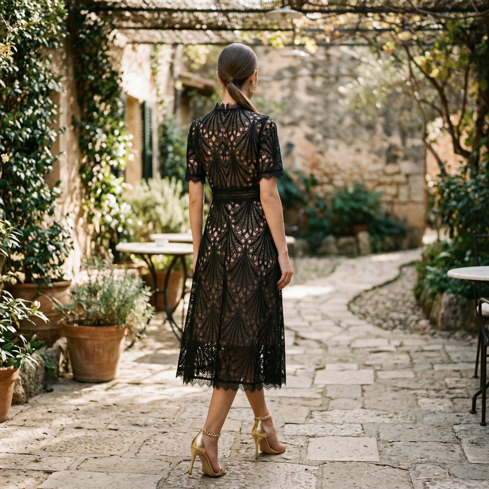 Intricate Lace Midi Dress for Formal Events