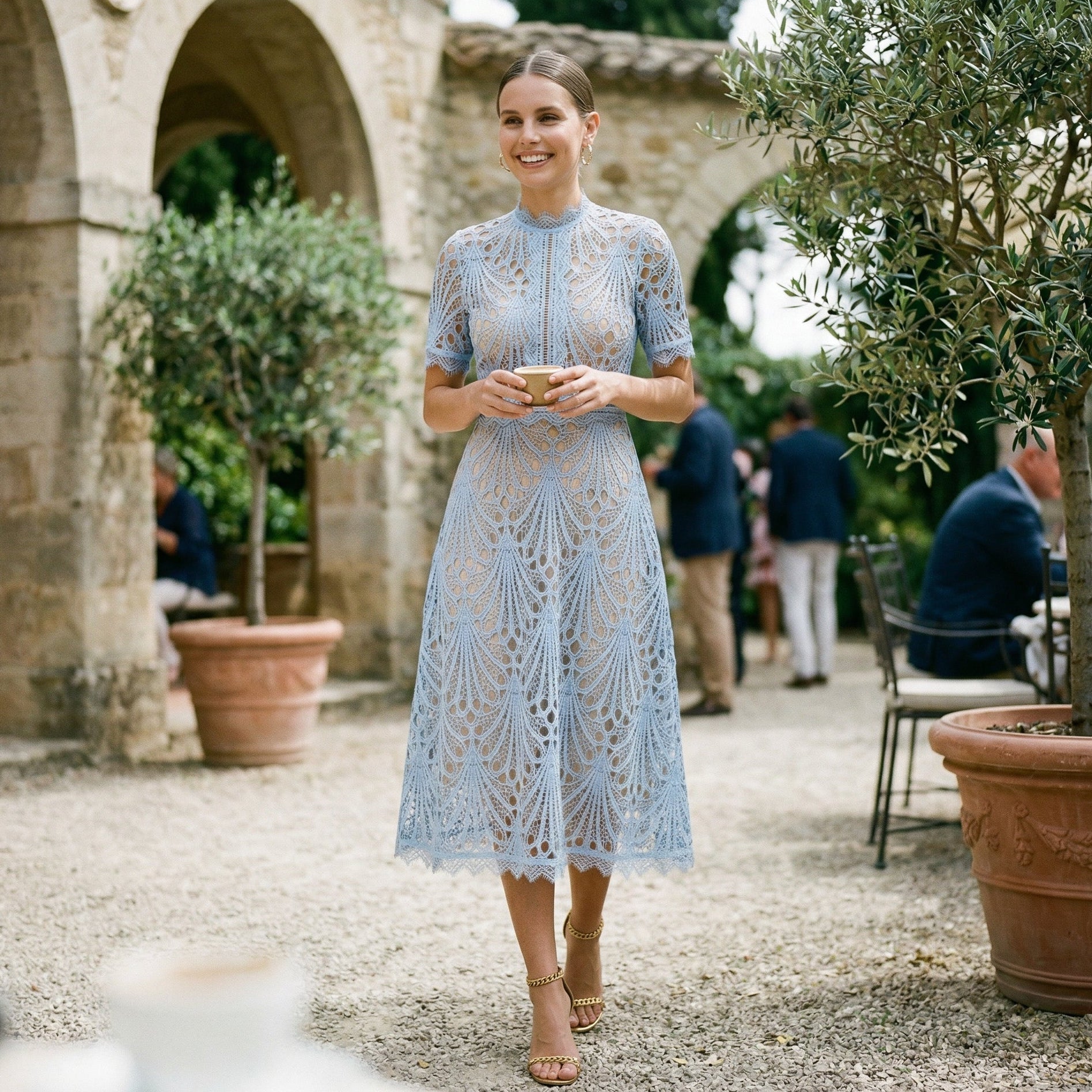 Intricate Lace Midi Dress for Formal Events
