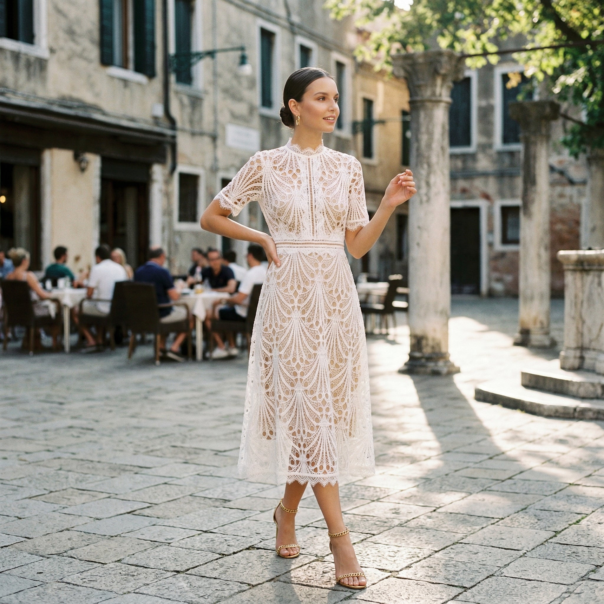 Intricate Lace Midi Dress for Formal Events