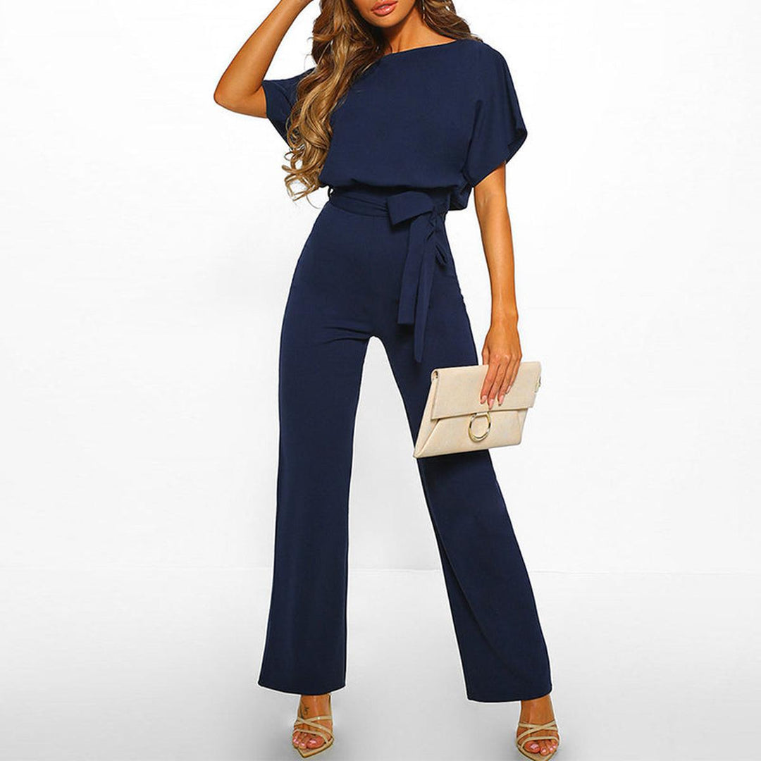 Wide Leg Belted Short Sleeve Jumpsuit