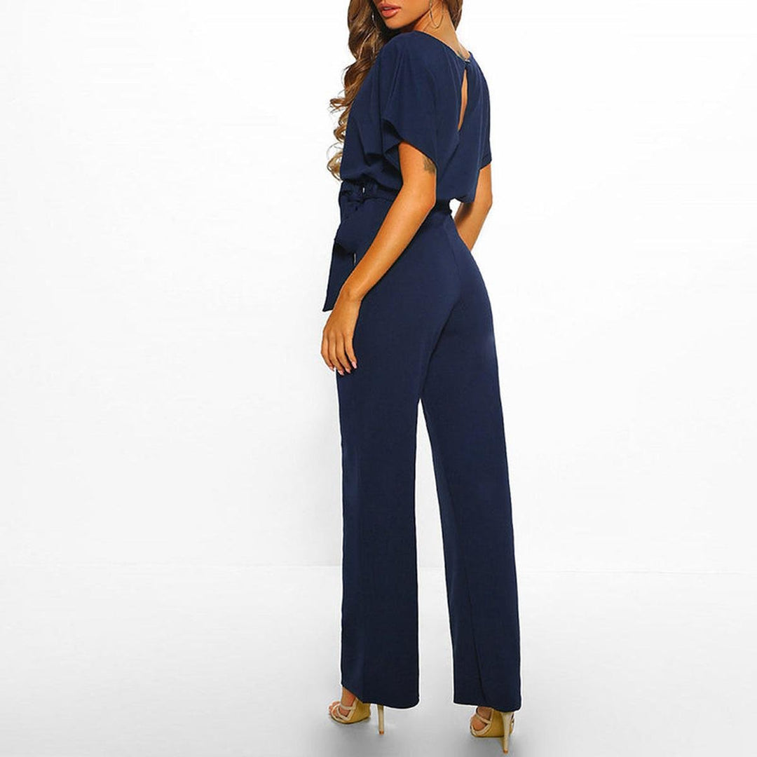 Wide Leg Belted Short Sleeve Jumpsuit
