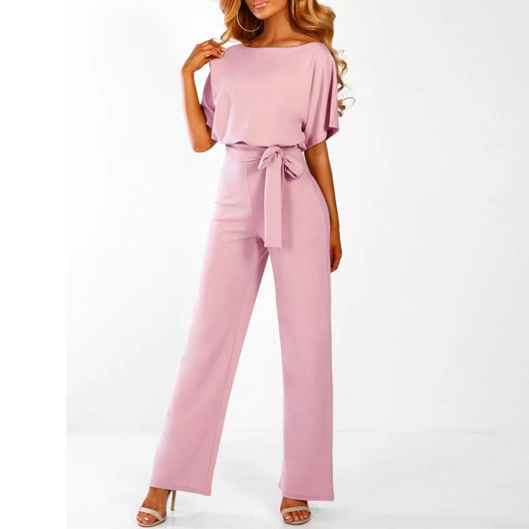 Wide Leg Belted Short Sleeve Jumpsuit