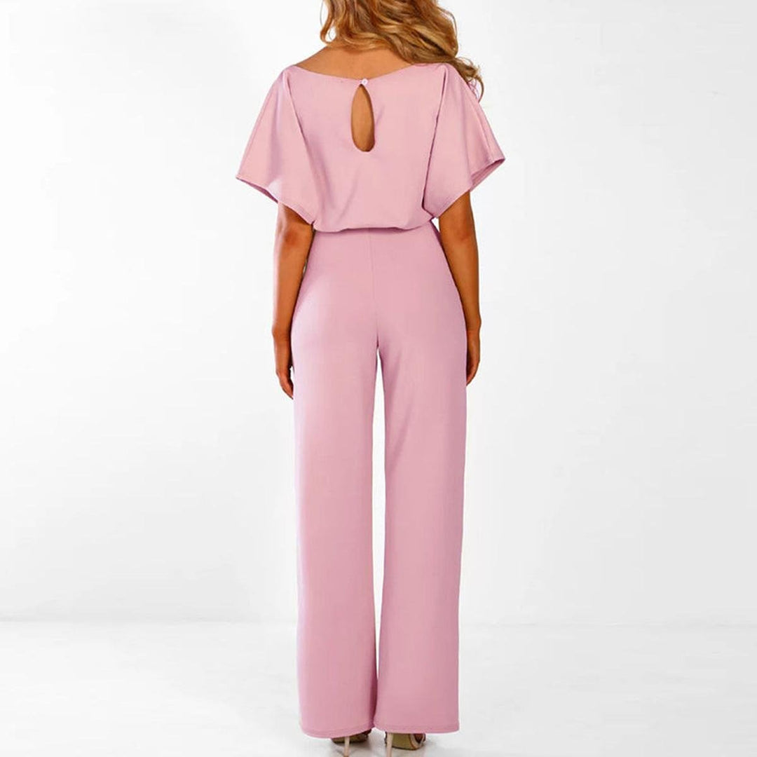 Wide Leg Belted Short Sleeve Jumpsuit