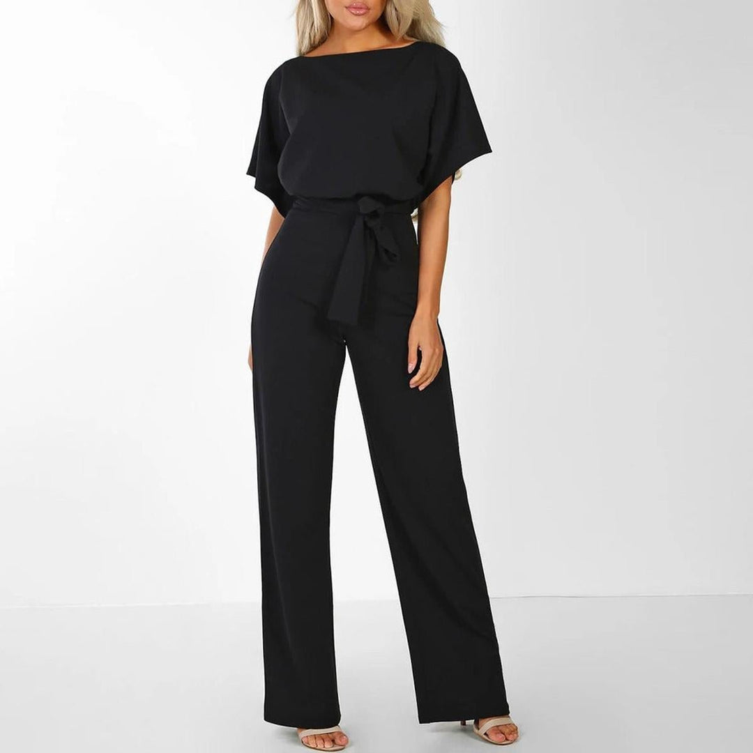 Wide Leg Belted Short Sleeve Jumpsuit