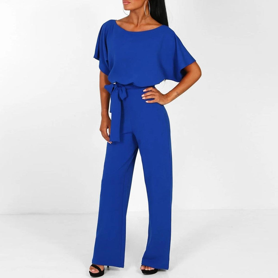 Wide Leg Belted Short Sleeve Jumpsuit