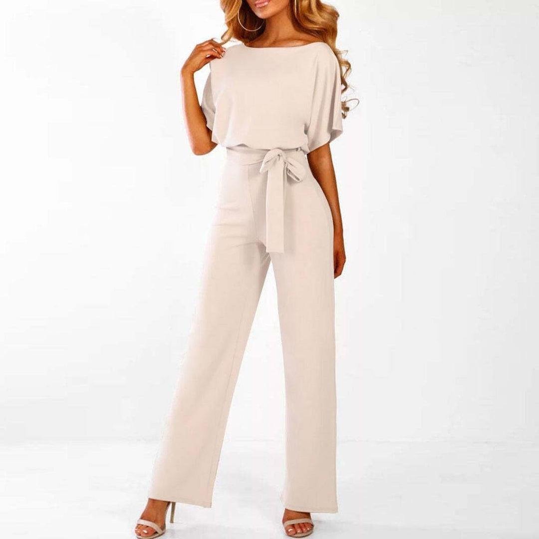 Wide Leg Belted Short Sleeve Jumpsuit