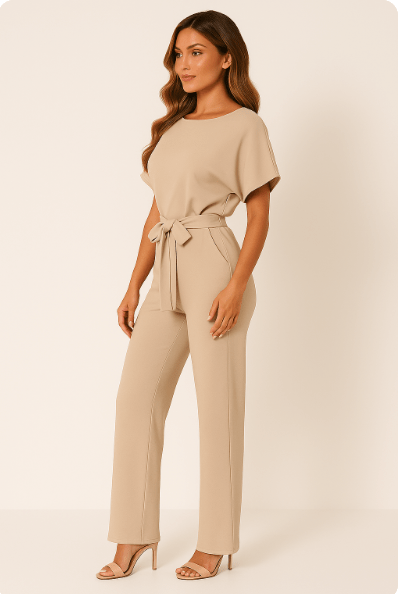 Belted Jumpsuit for Women - Elegant Wide Leg Party Jumpsuit
