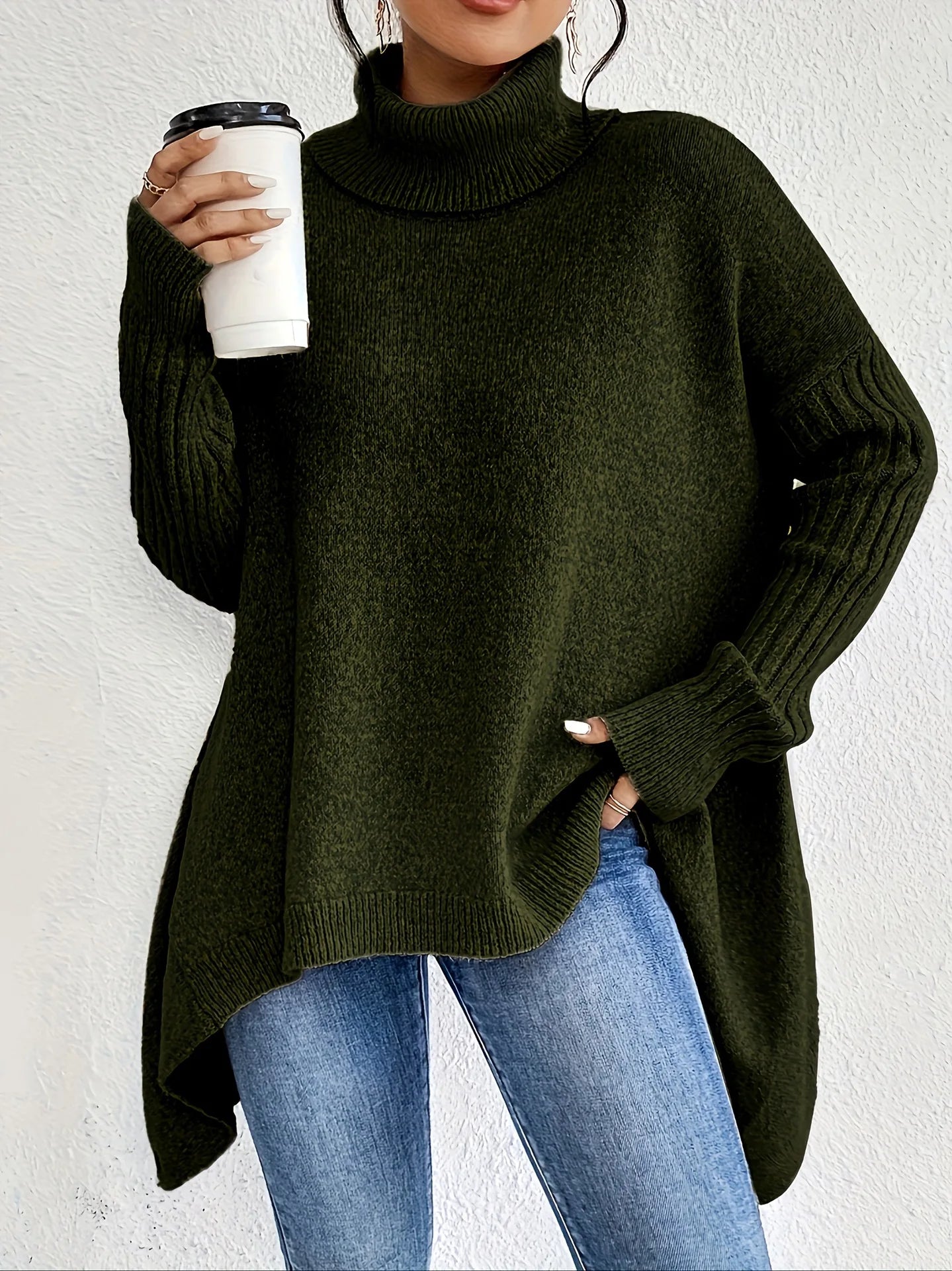 Oversized Ribbed Turtleneck Sweater