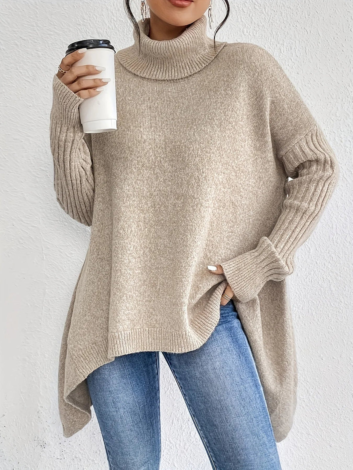 Oversized Ribbed Turtleneck Sweater
