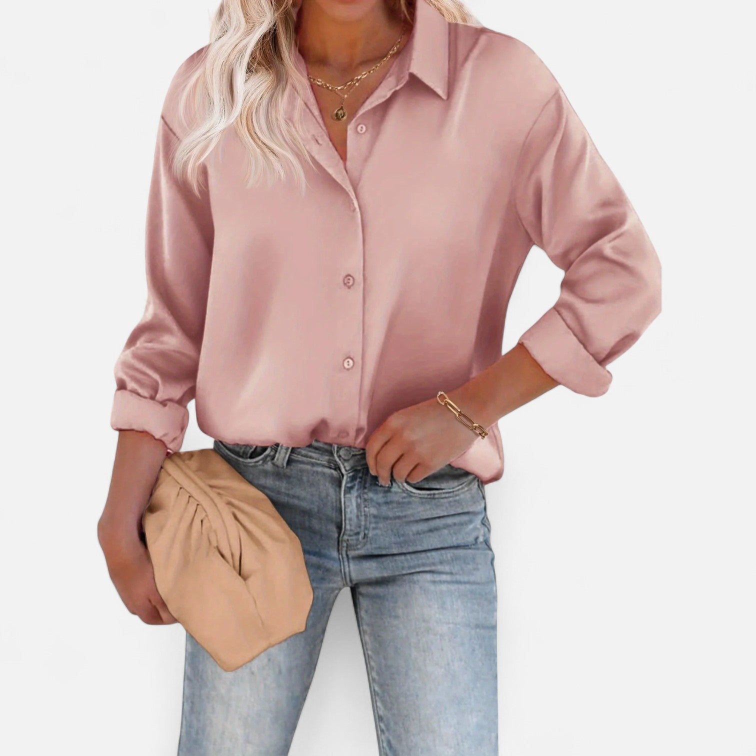 Women's Fluid Blouse With Classic Collar and Button Front