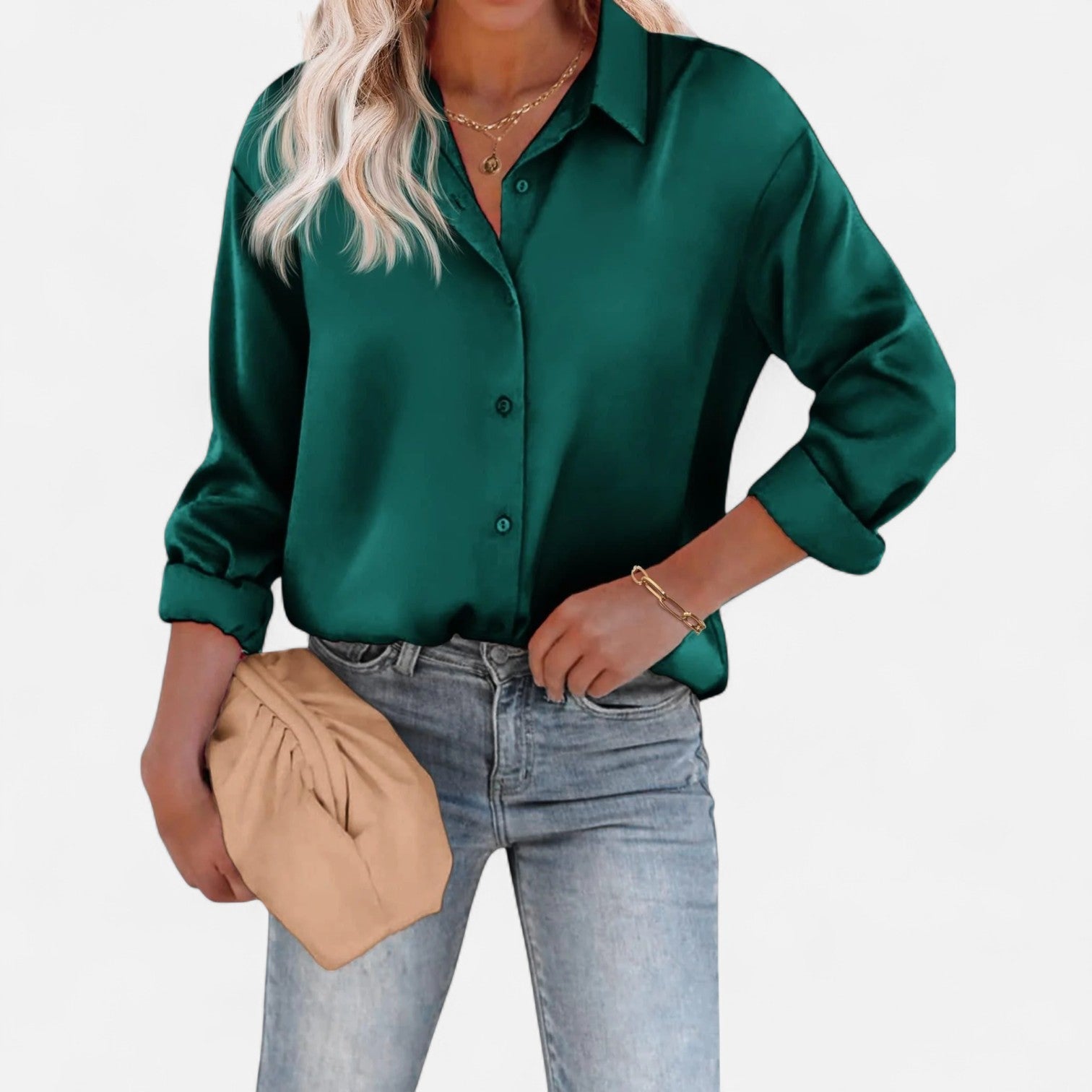 Women's Fluid Blouse With Classic Collar and Button Front