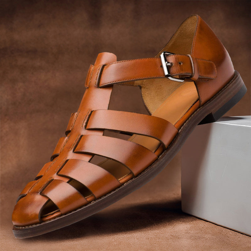 Mens Slip-On Leather Fisherman Sandals