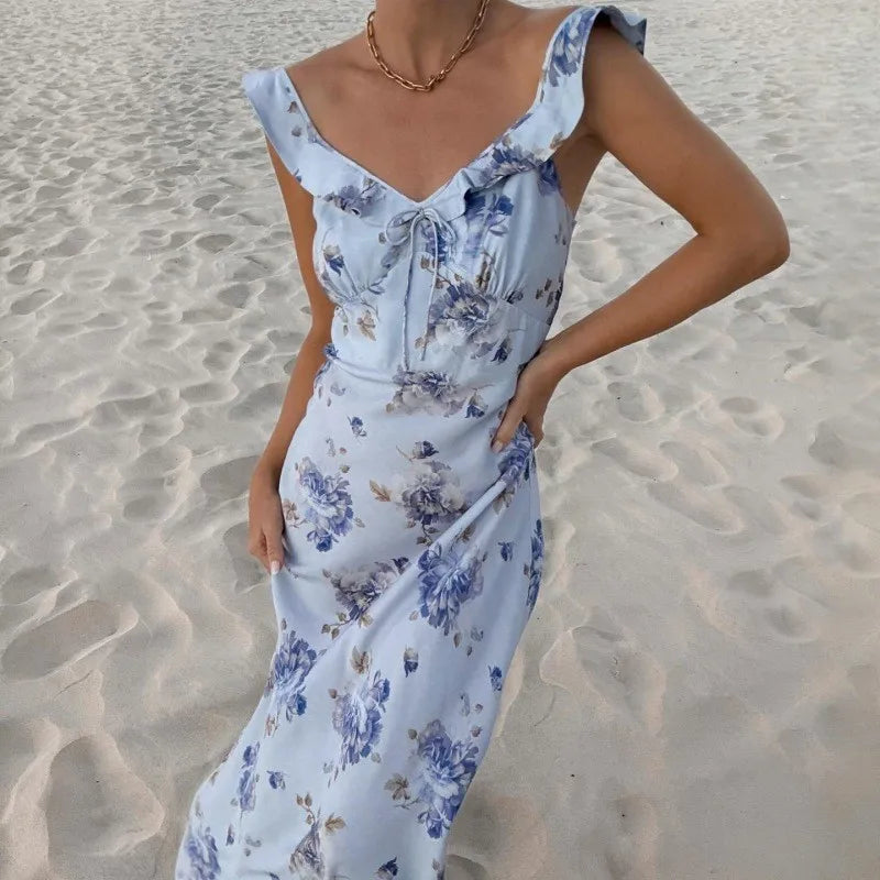 Floral Sleeveless Backless Beach Dress
