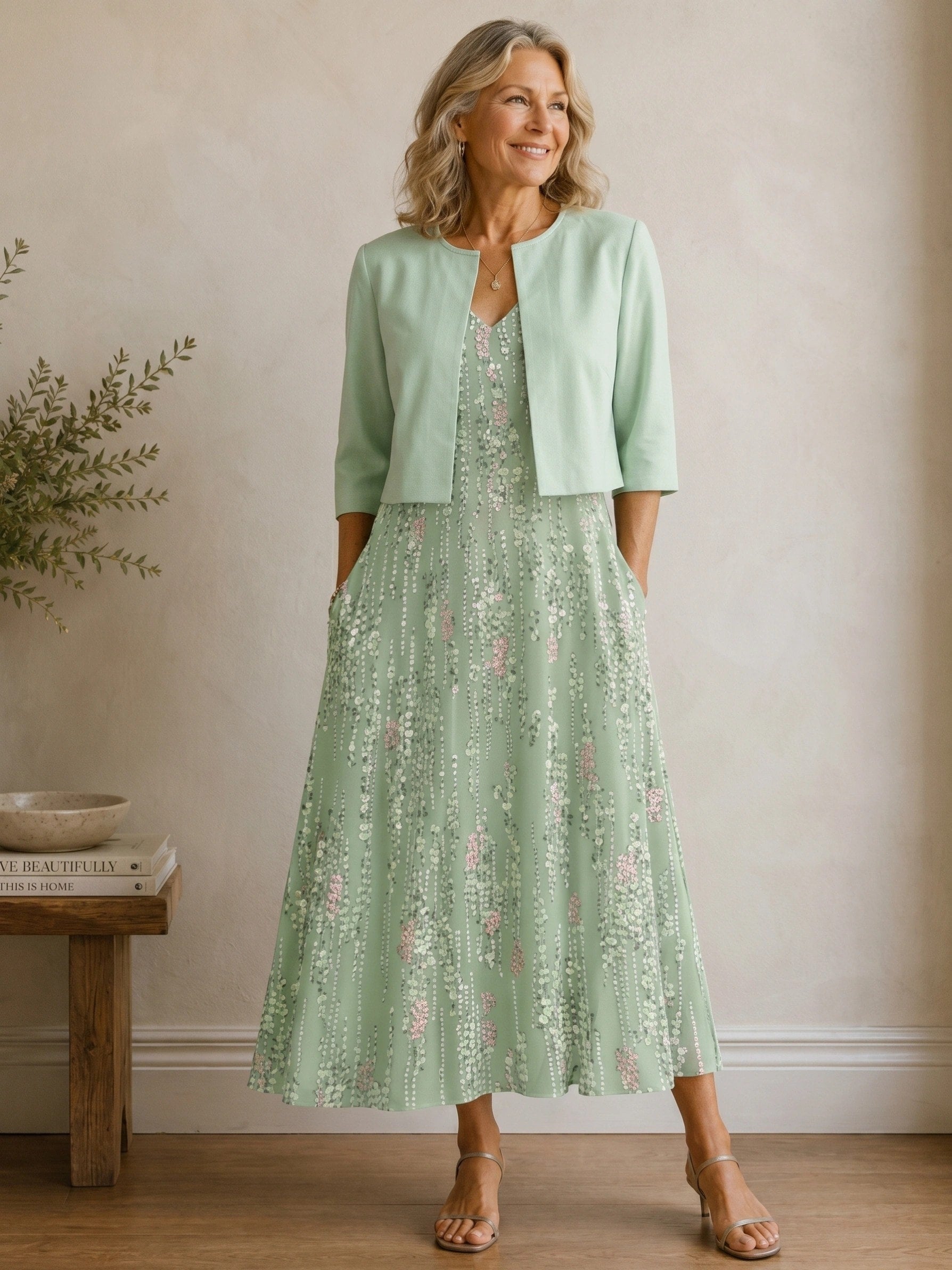 Floral Midi Dress Two-Piece Set