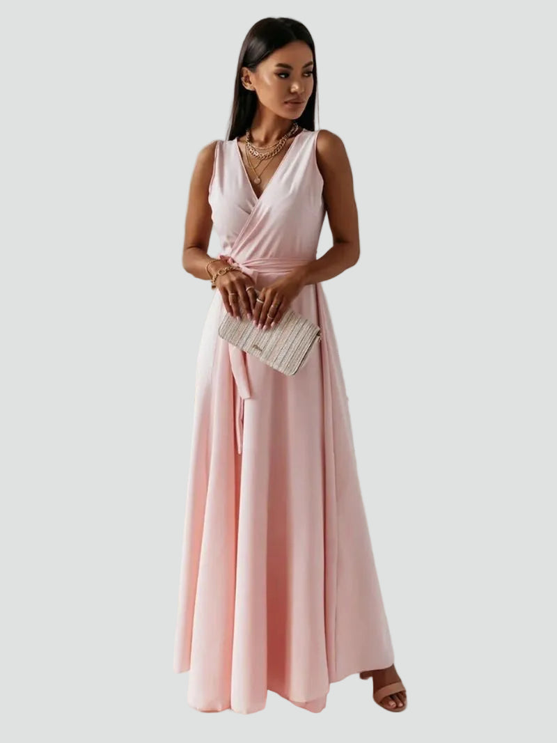 Tie Waist Wrap Neck Maxi Dress