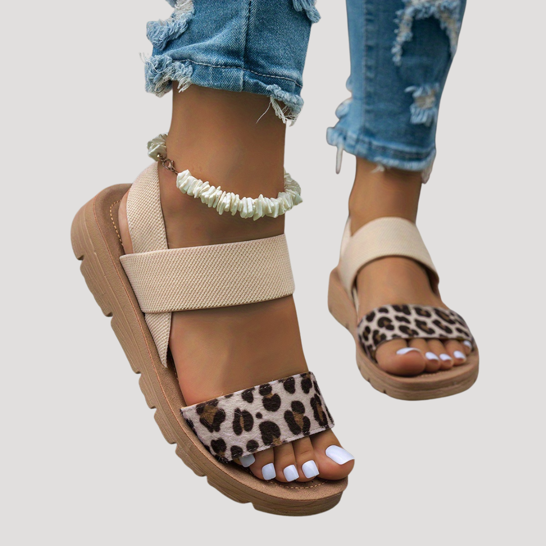 Women's Leopard Print Cross Strap Flat Sandals