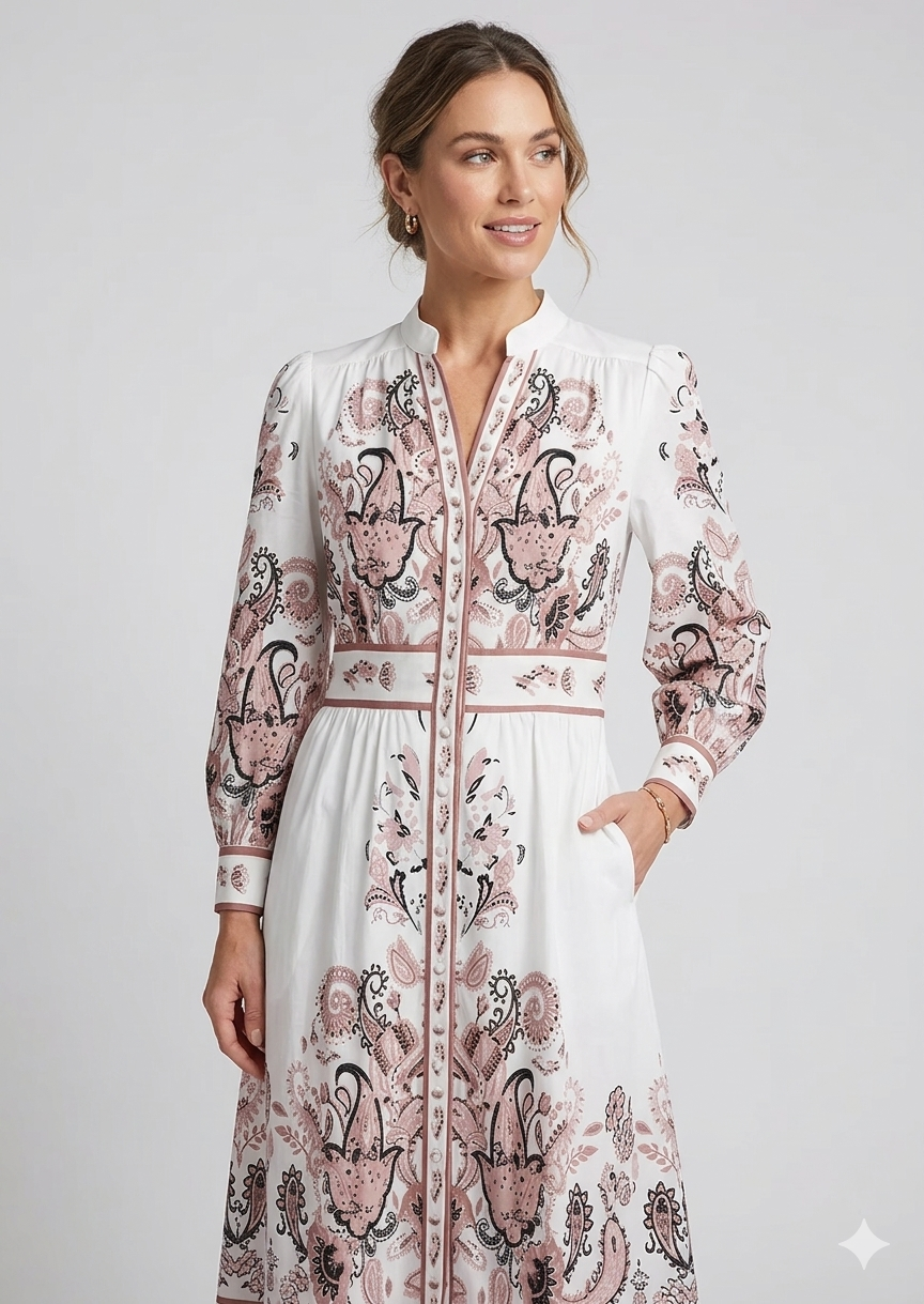V-Neck Long Sleeve Floral Maxi Vacation Dress