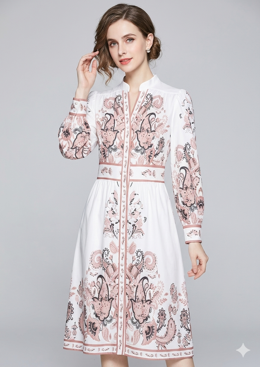 V-Neck Long Sleeve Floral Maxi Vacation Dress