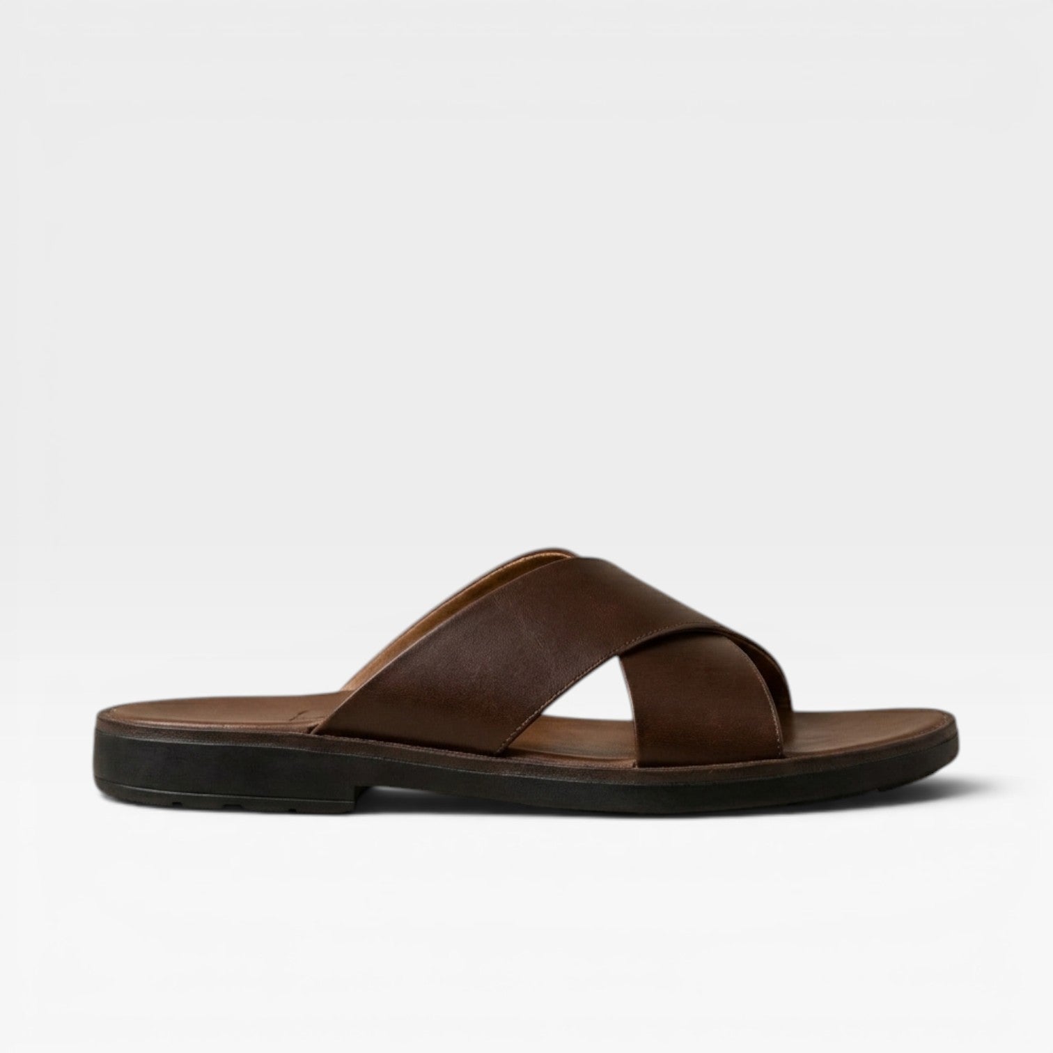 Cross Strap Leather Slide Sandals