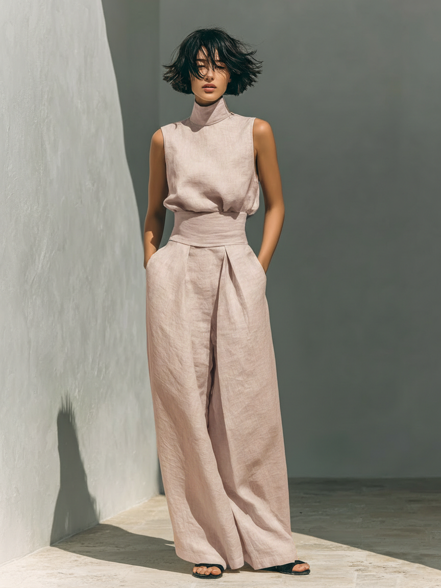 Sleeveless Blouse and Wide Leg Pants Set