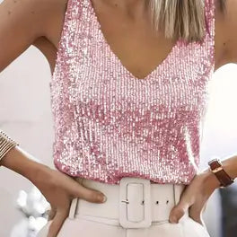 V-Neck Sequin Glitter Party Top for Women