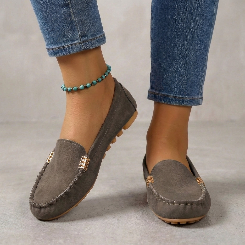 Driving Moccasins with Metallic Accent and Orthopedic Sole