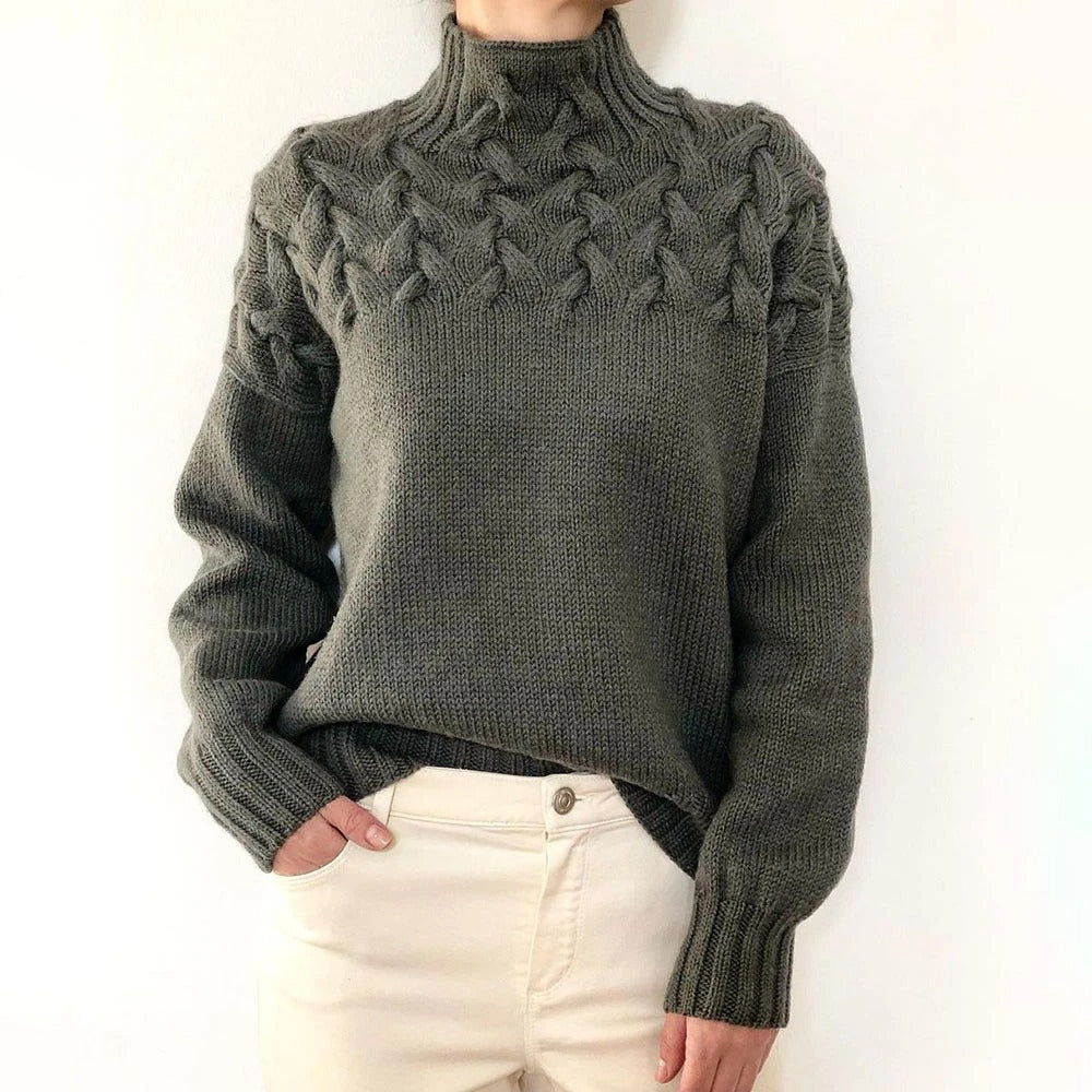 Cable Knit Turtleneck Sweater with Braided Yoke