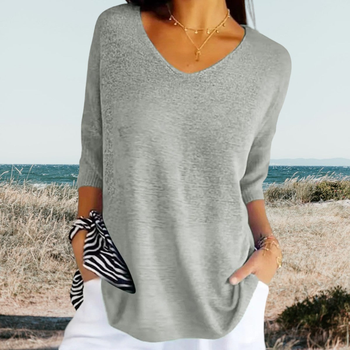 Loose Fit V Neck Summer Top