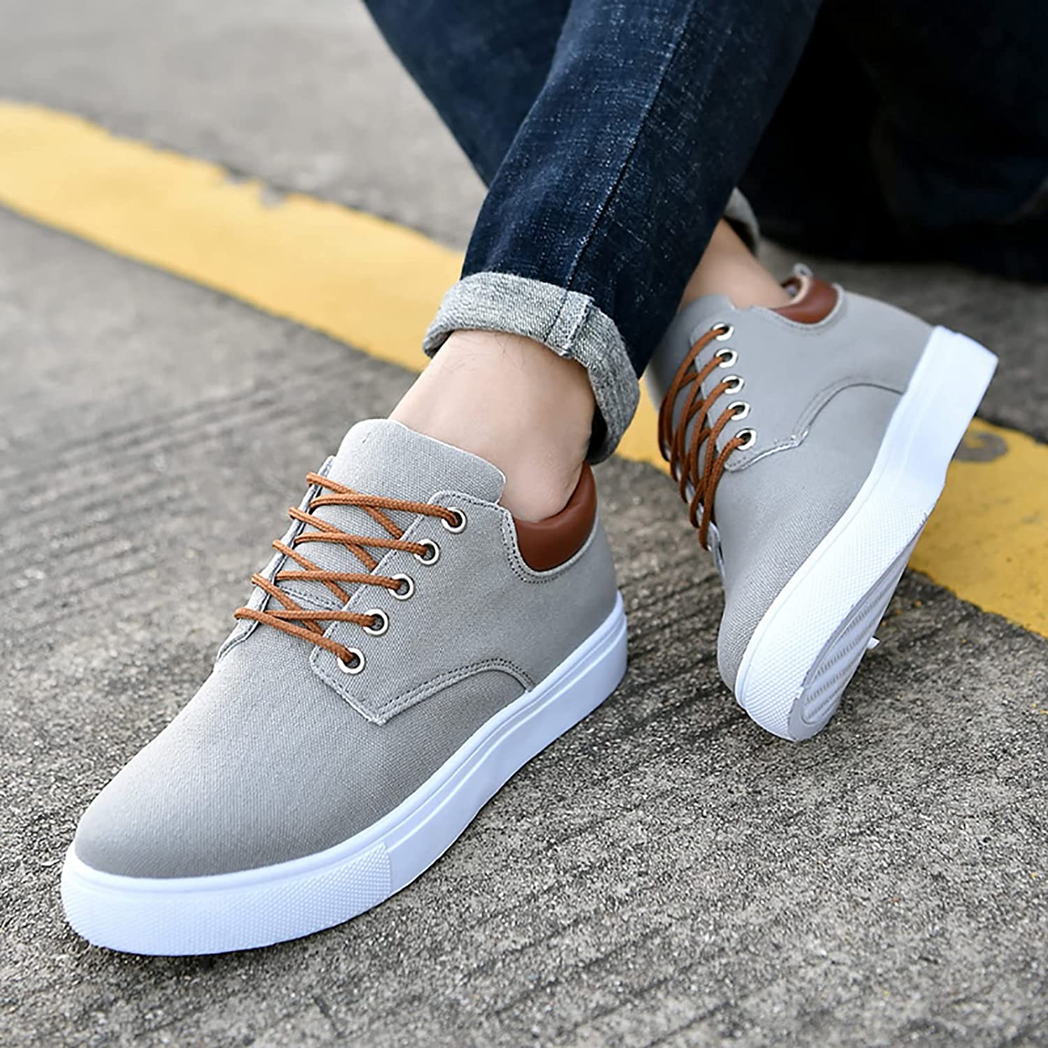 Men's Casual Canvas Sneakers With White Sole
