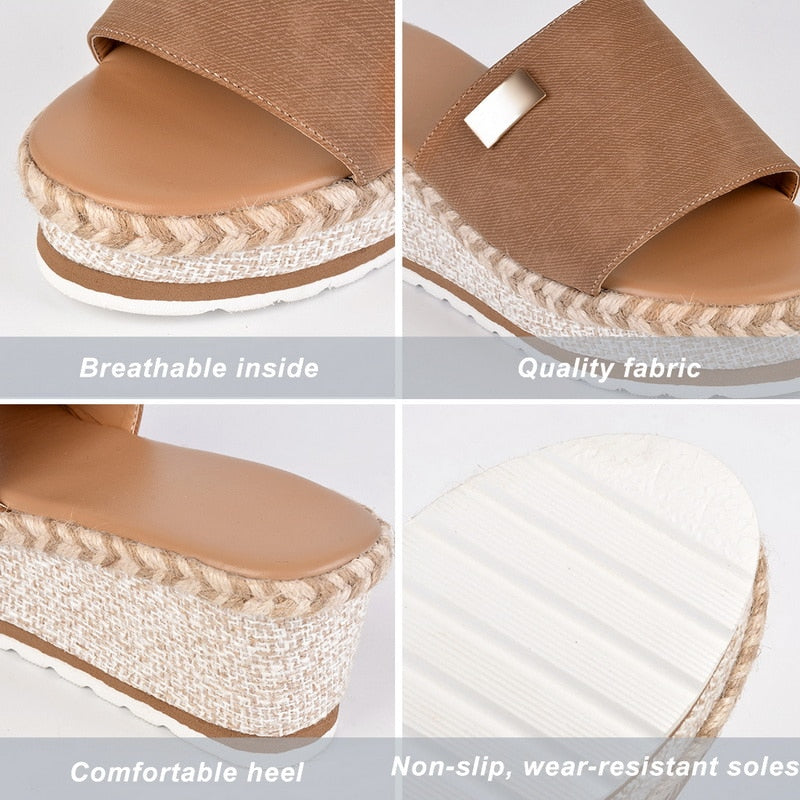 Women's Espadrille Wedge Sandals With Wide Strap