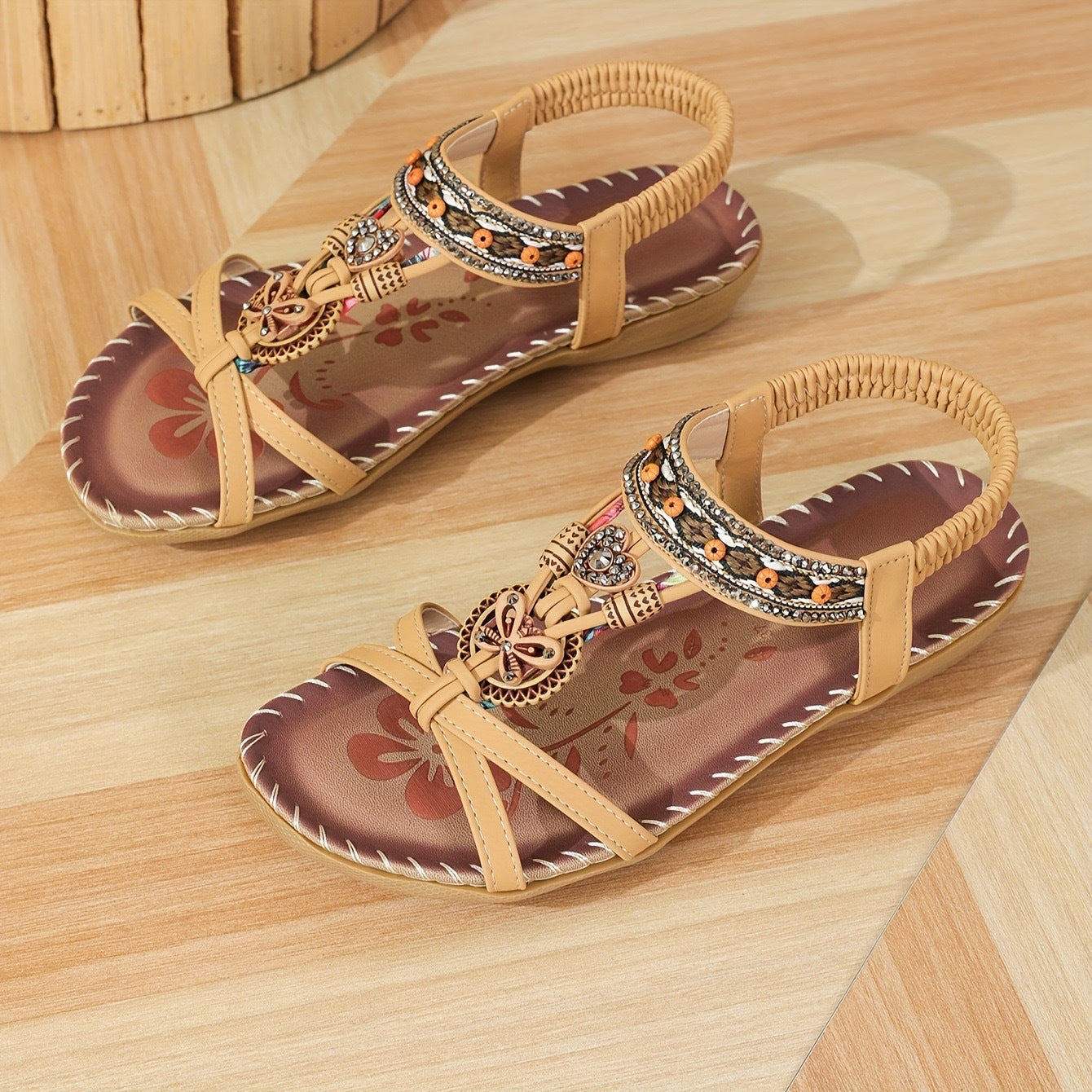 Women's Boho Orthopedic Flat Sandals with Wide Fit Comfort