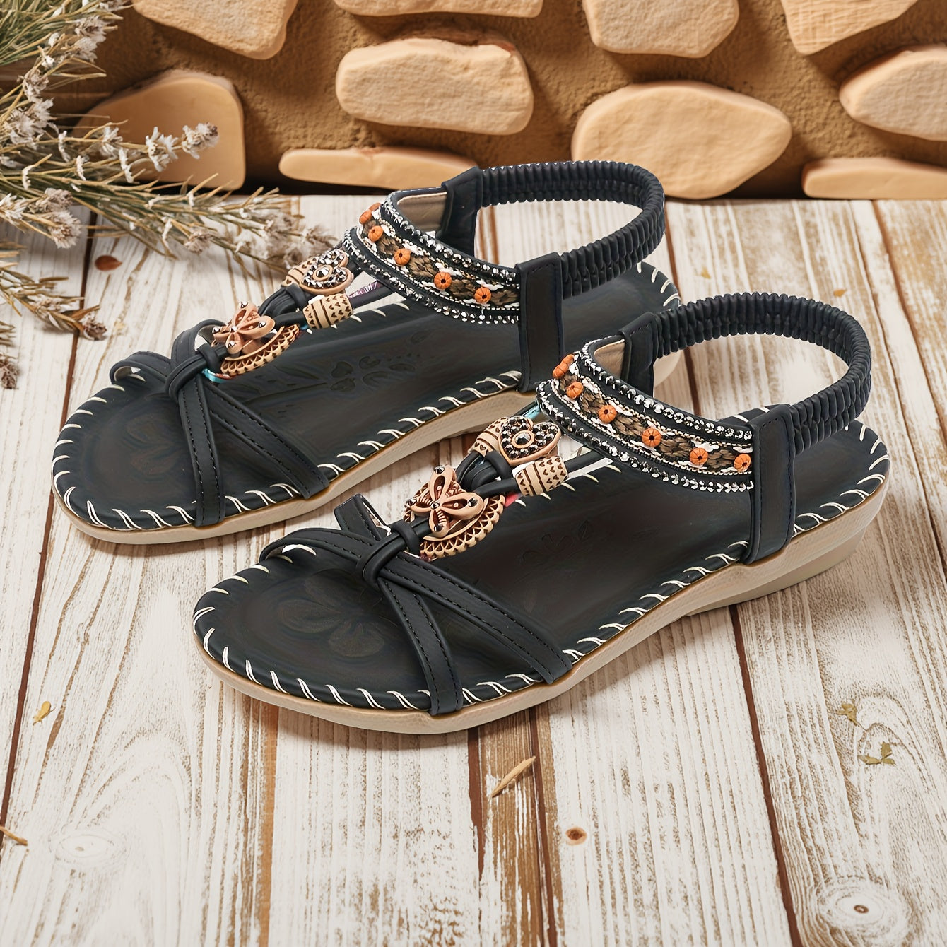 Women's Boho Orthopedic Flat Sandals with Wide Fit Comfort