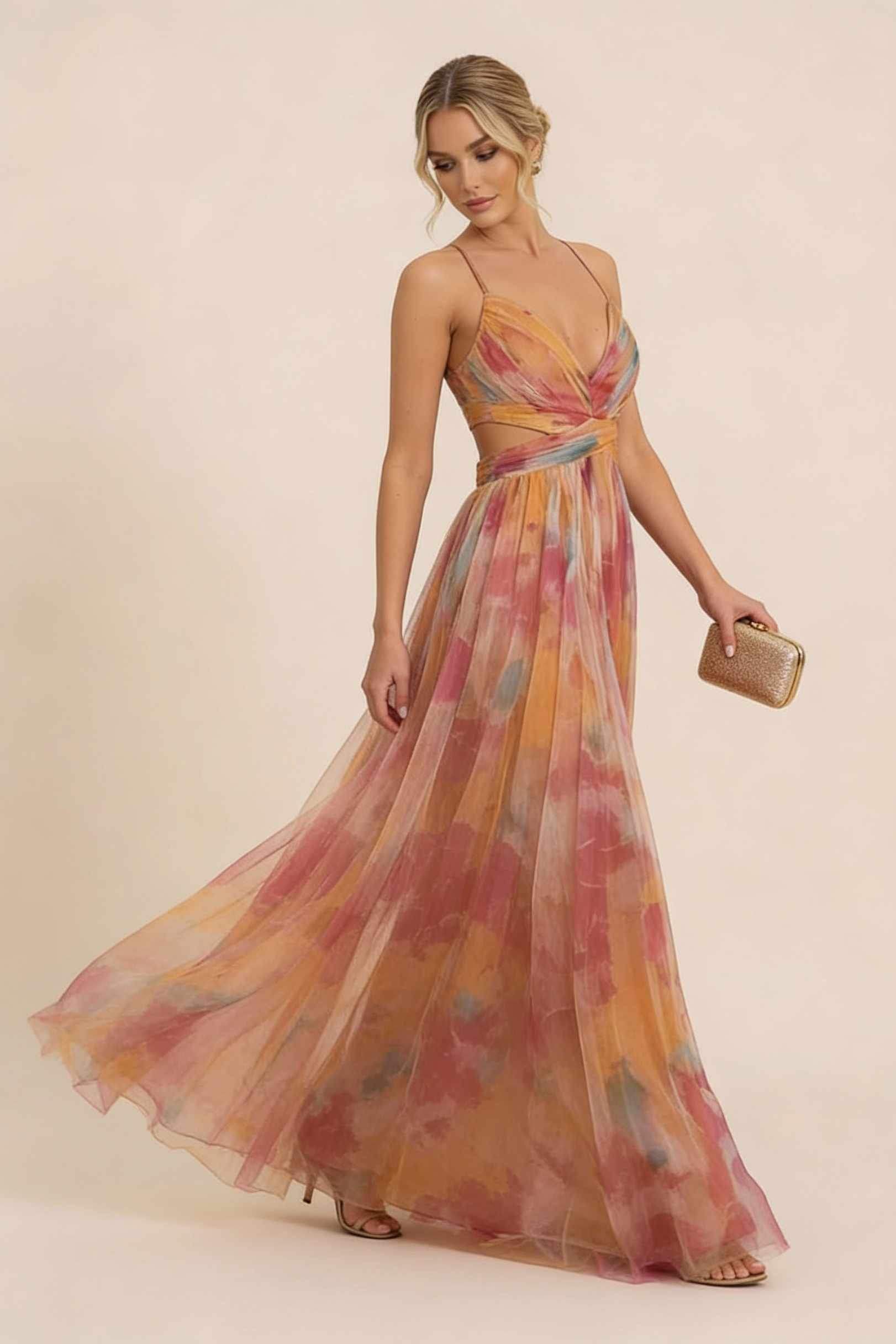 Draped Sleeveless Flowing Maxi Dress
